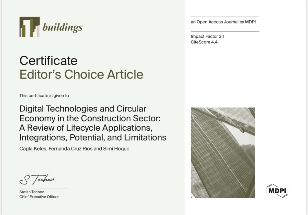 CIRCLE lab PhD candidate Cagla Keles awarded Editor’s Choice Article for her work on Buildings