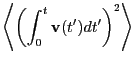 $\displaystyle \left<\left(\int_0^t{\bf v}(t^\prime)dt^\prime\right)^2\right>$