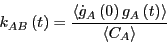 \begin{displaymath}
k_{AB}\left(t\right) = \frac{\left<\dot{g}_A\left(0\right)g_A\left(t\right)\right>}{\left<C_A\right>}
\end{displaymath}