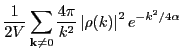$\displaystyle \frac{1}{2V}\sum_{{\bf k}\ne 0}\frac{4\pi}{k^2}\left\vert\rho(k)\right\vert^2e^{-k^2/4\alpha}$