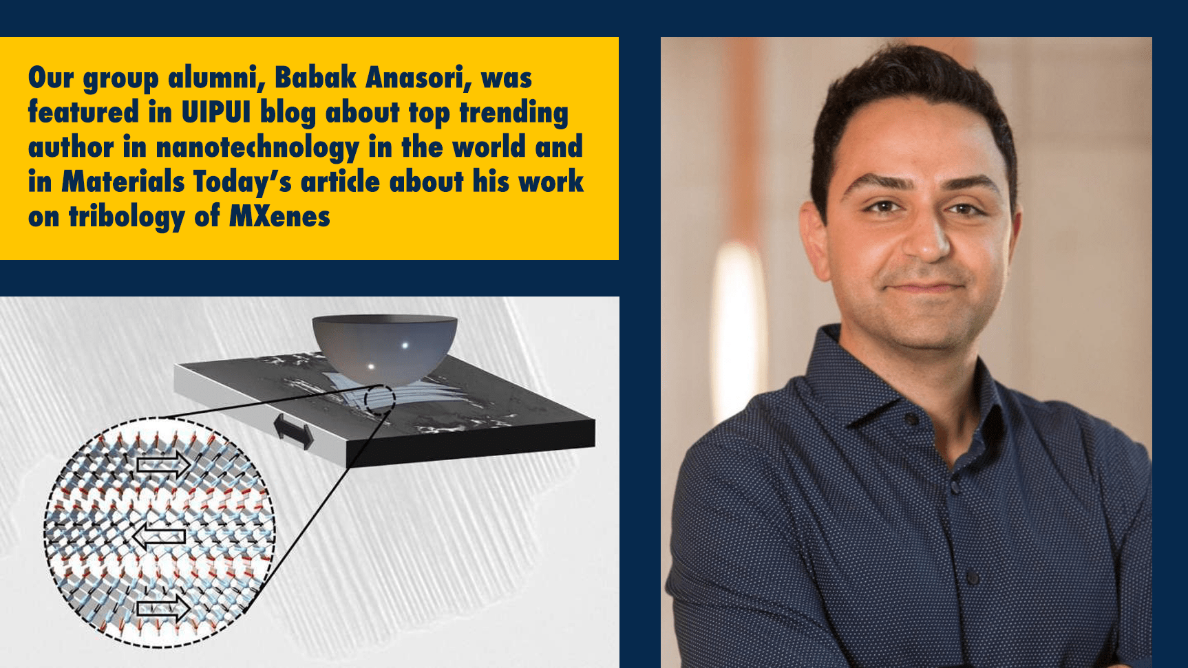 Our Group Alumni, Babak Anasori, Featured in UIPUI Blog About Top Trending Author in Nanotechnology in the World and in Materials Today’s Article about His Work on Tribology of MXenes