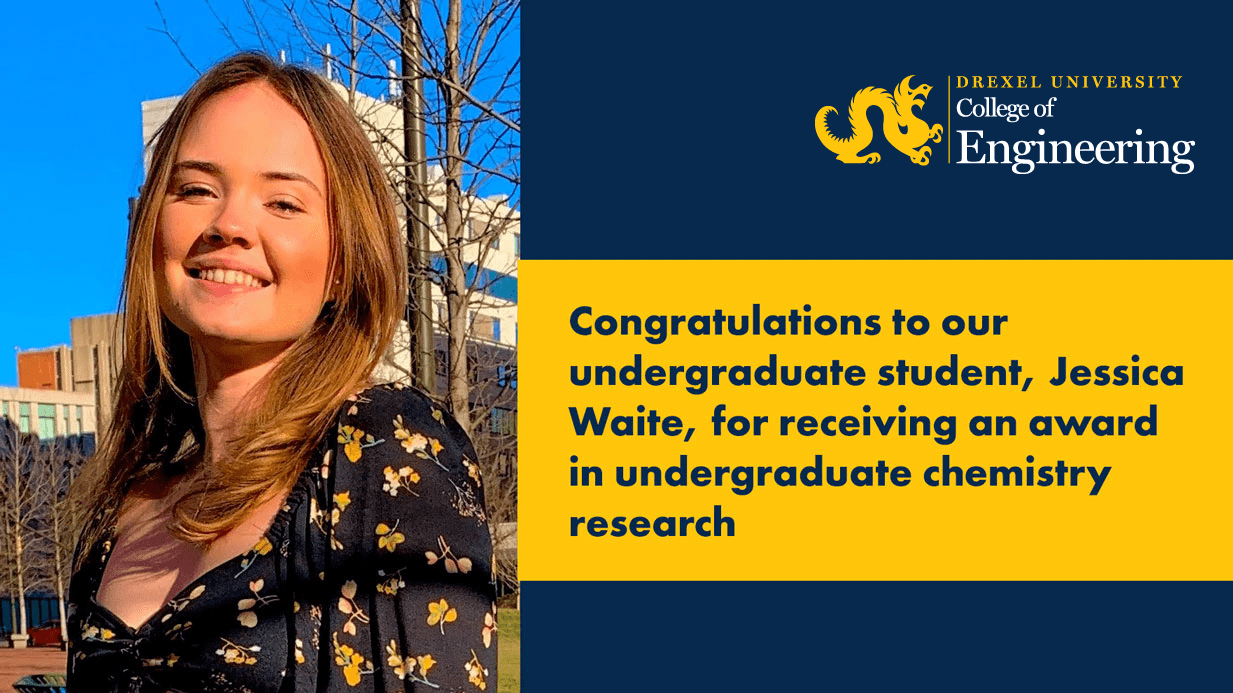 Congratulations to Our Undergraduate Student, Jessica Waite, for Receiving an Award in Undergraduate Chemistry Research