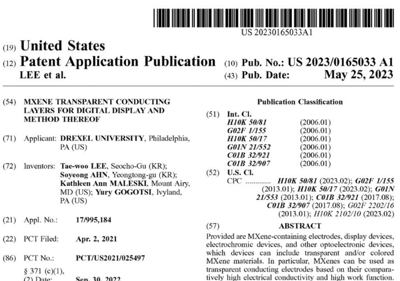 Gogotsi Applies for New Patent